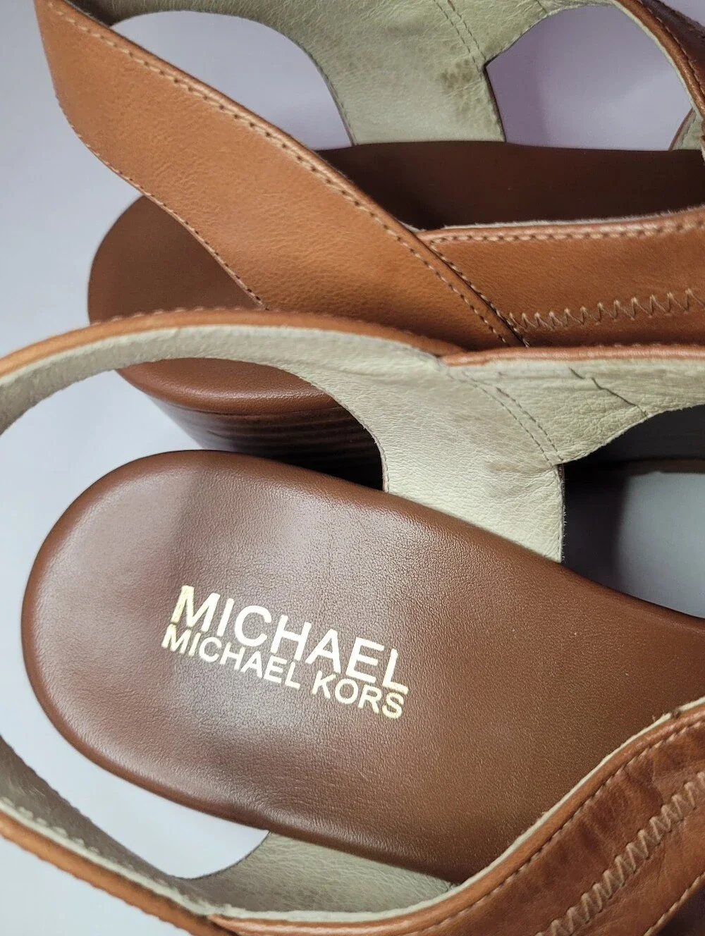 Michael Kors - Tan Leather Zip-Front Platform Wedge Sandals -  Size 10M